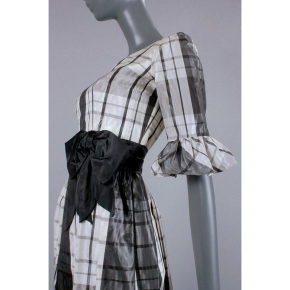 S Vintage 60s Plaid Satin Cocktail Pin Up Dress - Picture 5 of 8